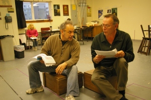 In rehearsal: Bill Johns/Detective Fix and Nolan Palmer/Passepartout.